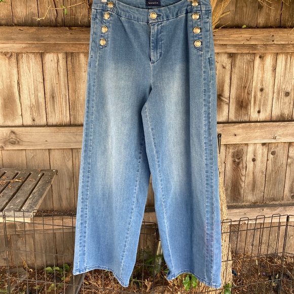 Charter Club Wide Leg Jeans with Nautical Button Detail - Picture 3 of 7